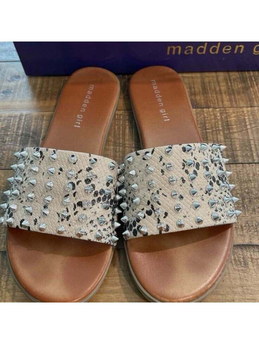 Steve Madden snake print Studded Slides